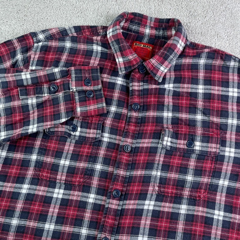 Vintage Big Mac Shirt Mens Large Red Plaid Heavy Flannel Long Sleeve Workwear